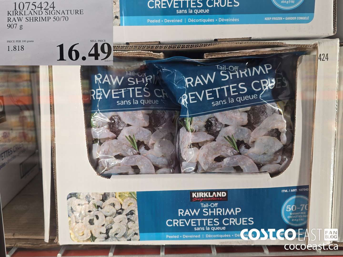 1075424 KIRKLAND SIGNATURE RAW SHRIMP 50/70 907 g $16.49