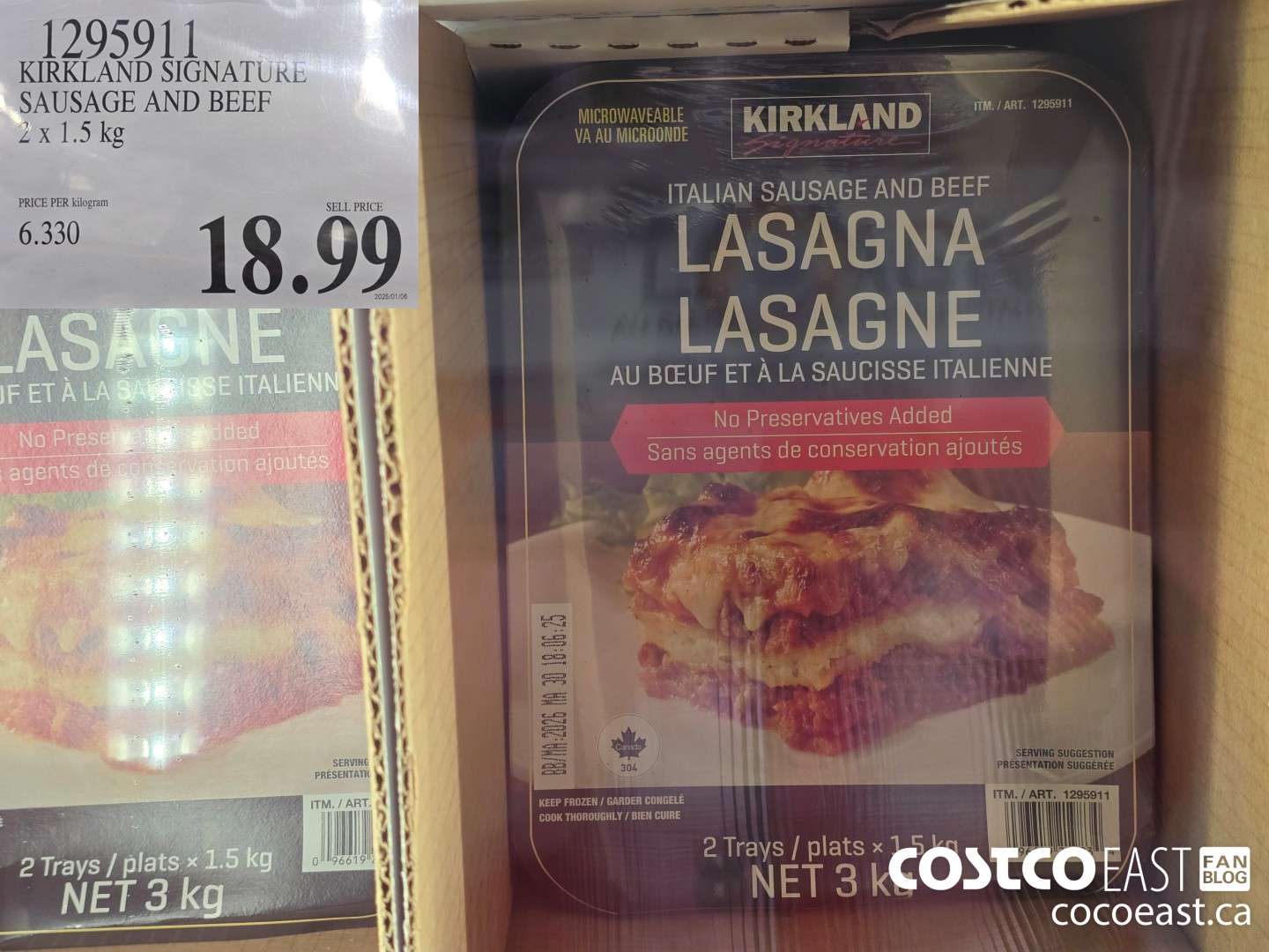 1295911 KIRKLAND SIGNATURE SAUSAGE AND BEEF 2 X 1.5KG $18.99