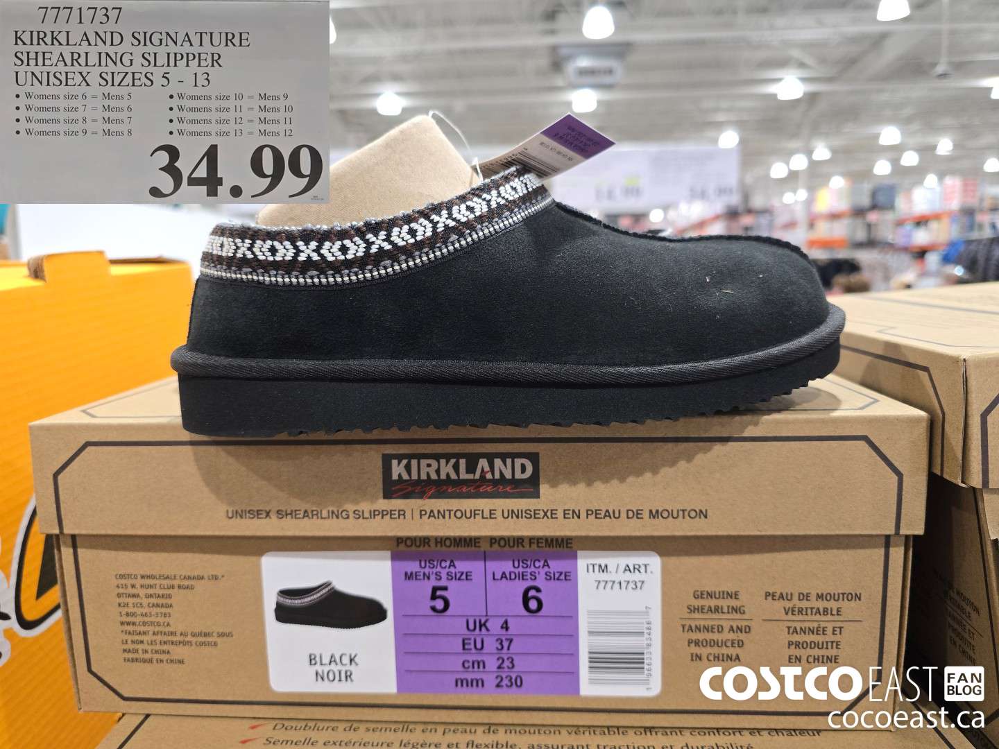 7771737 KIRKLAND SIGNATURE SHEARLING SLIPPER UNISEX SIZES 5 - 13 $34.99