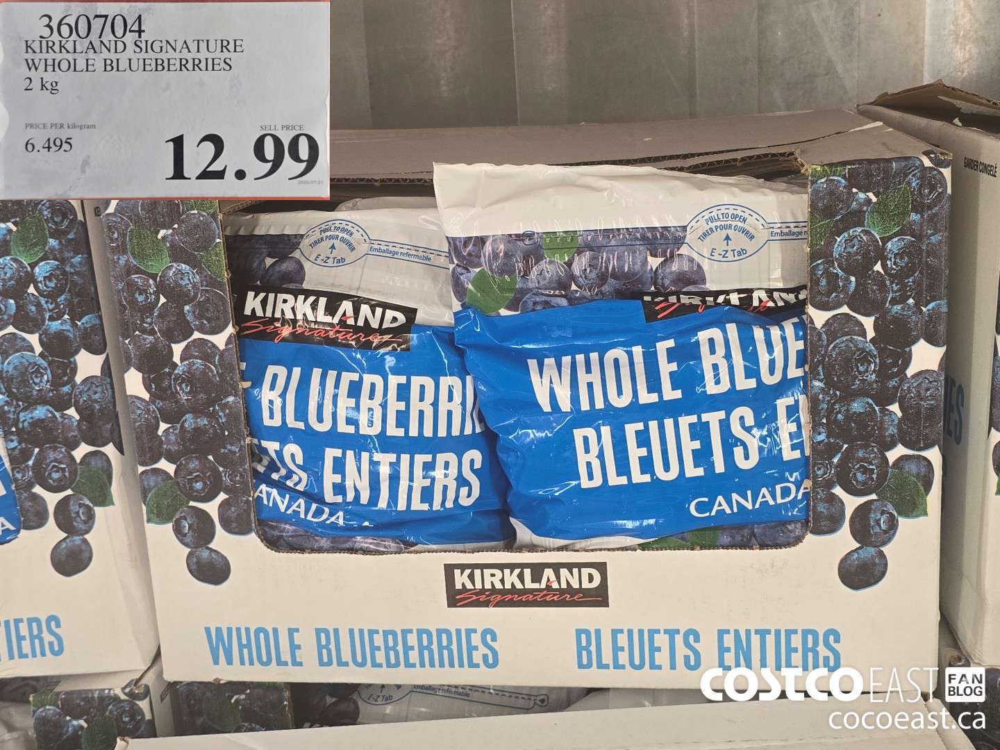 360704 KIRKLAND SIGNATURE WHOLE BLUEBERRIES 2 kg $12.99