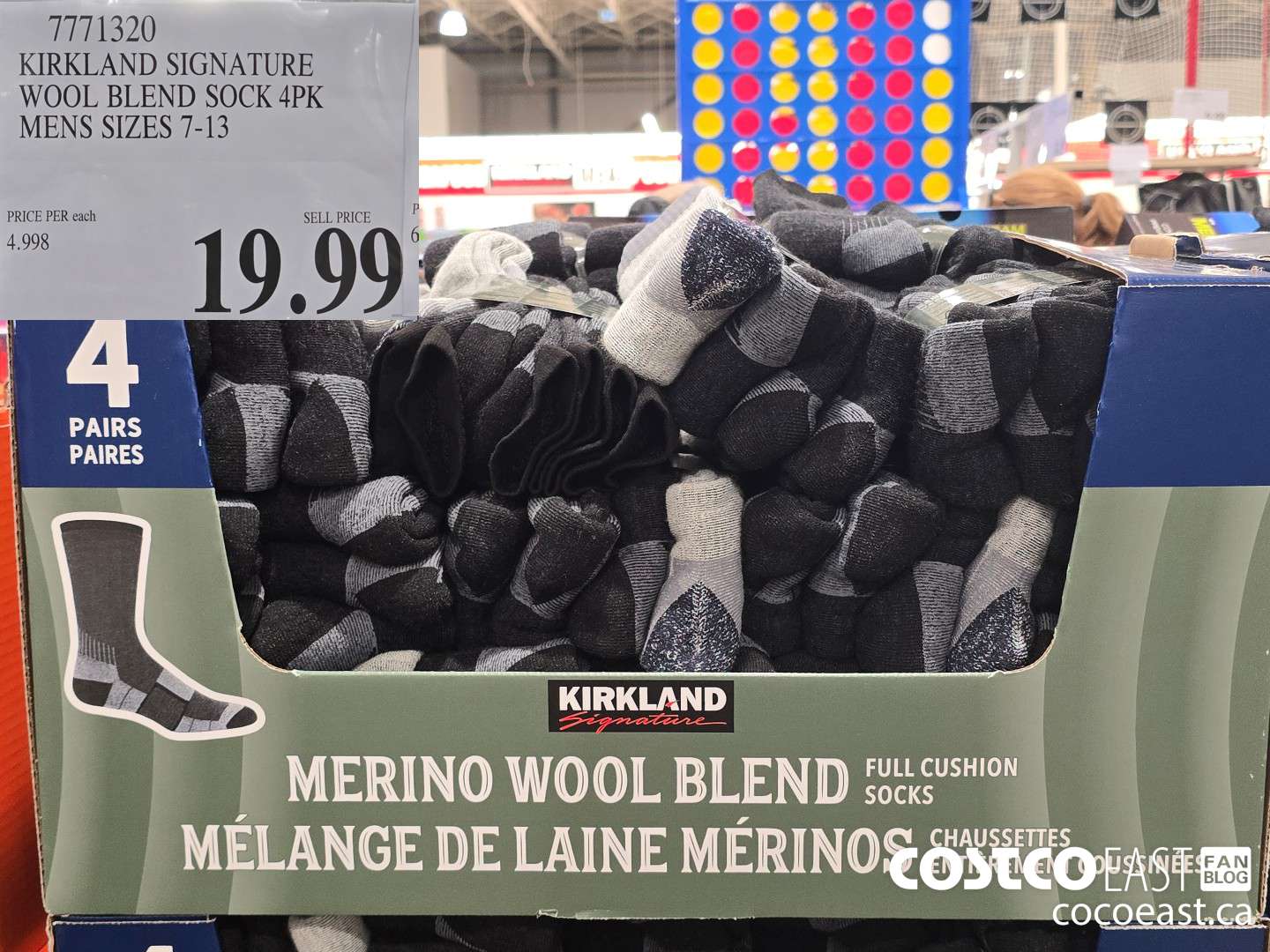 7771320 KIRKLAND SIGNATURE WOOL BLEND SOCKS 4PK MENS SIZES 7-13 $19.99