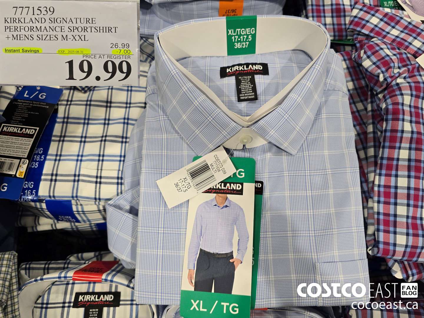 7771539 KIRKLAND SIGNATURE : PERFORMANCE SPORTSHIRT +MENS SIZES M-XXL ($7.00 INSTANT SAVINGS EXPIRES ON 2025-08-31) $19.99