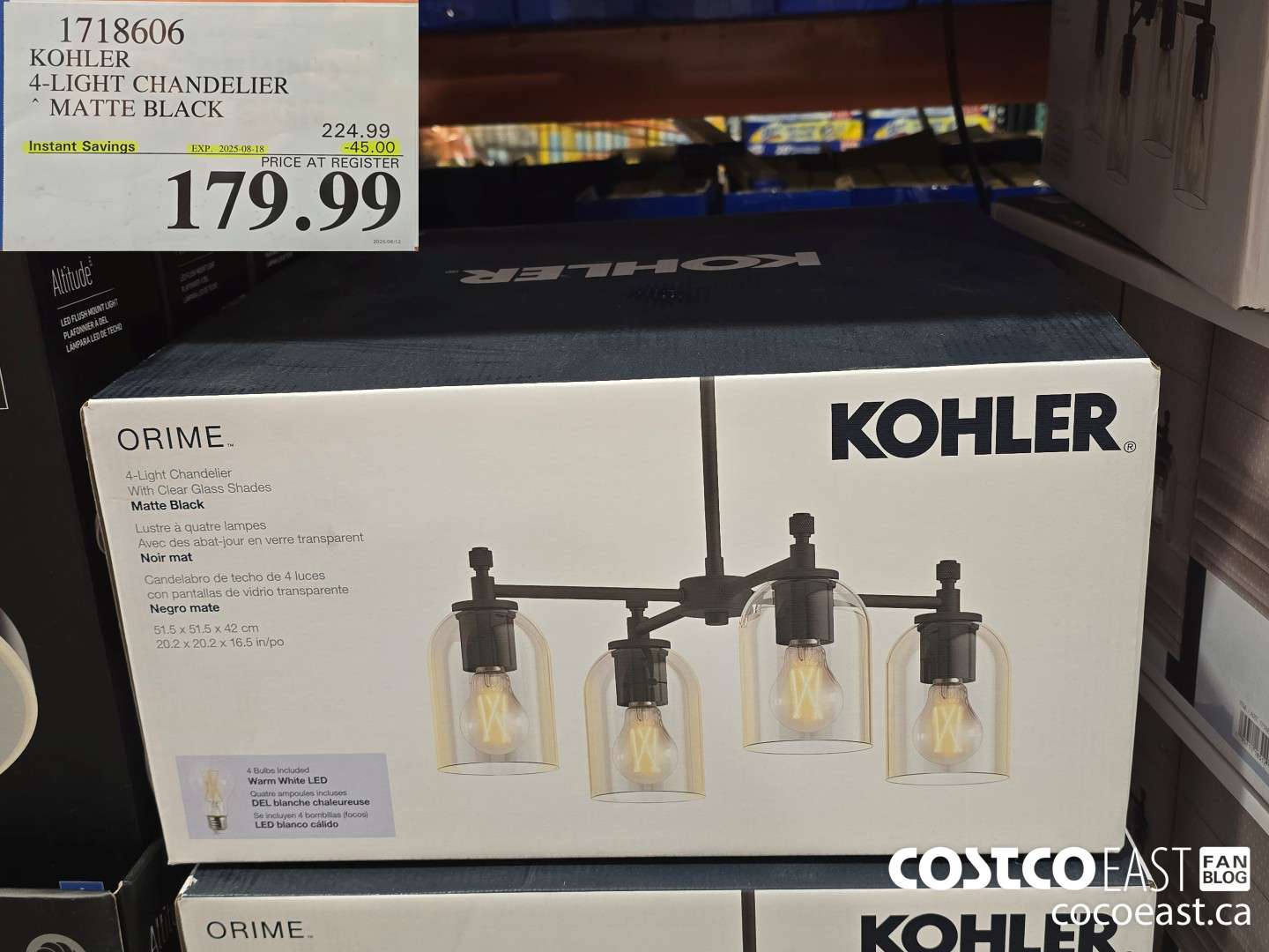 1718606 KOHLER 4-LIGHT CHANDELIER MATTE BLACK ($45.00 INSTANT SAVINGS EXPIRES ON 2025-08-18) $179.99