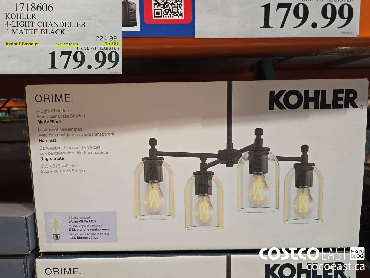 1718606 KOHLER 4-LIGHT CHANDELIER MATTE BLACK ($45.00 INSTANT SAVINGS EXPIRES ON 2025-08-18) $179.99