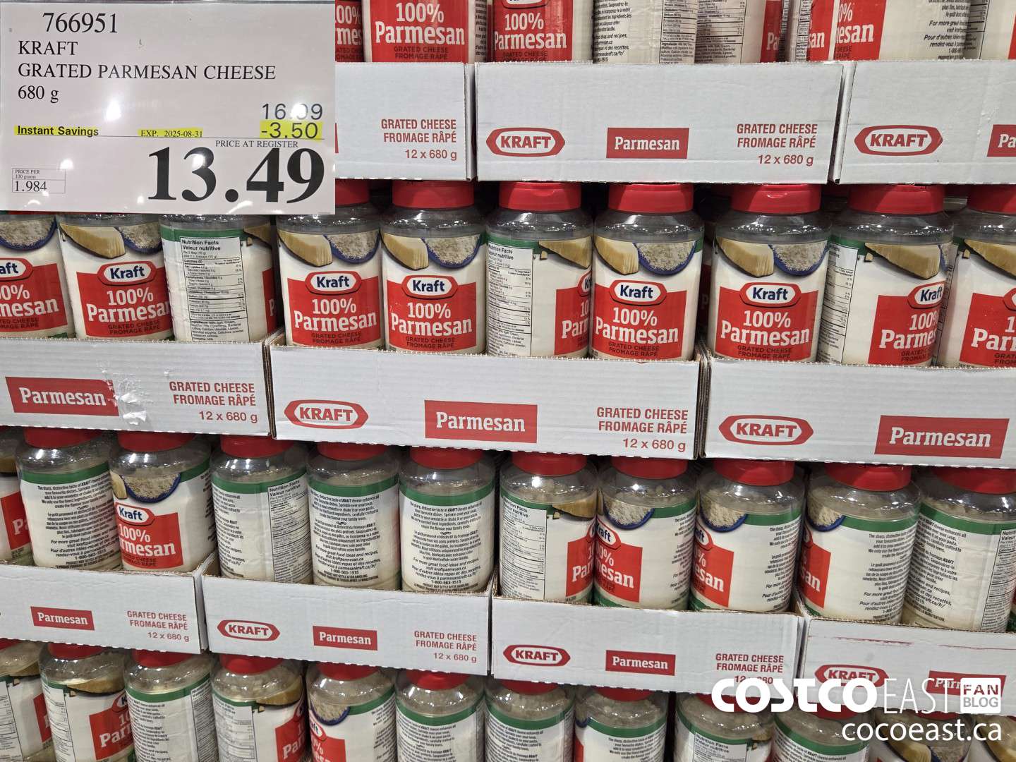 766951 KRAFT PARMESAN CHEESE 680 G ($3.50 INSTANT SAVINGS EXPIRES ON 2025-08-31) $13.49