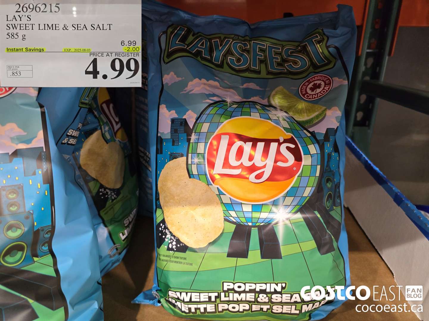 2696215 LAY'S SWEET LIME & SEA SALT 585 g ($2.00 INSTANT SAVINGS EXPIRES ON 2025-08-03) $4.99