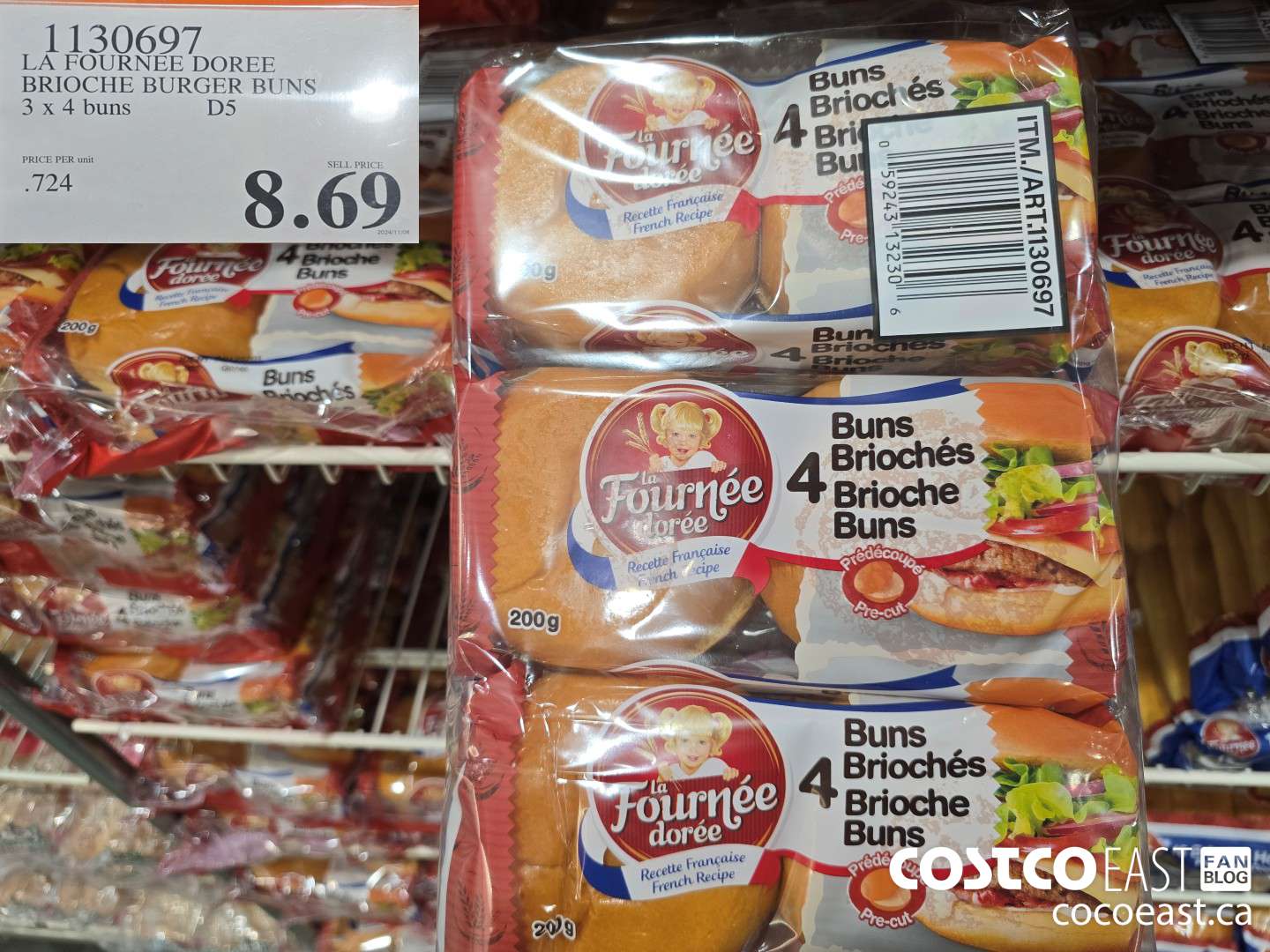 1130697 LA FOURNEE DOREE BRIOCHE BURGER BUNS 3 x 4 BUNS $8.69