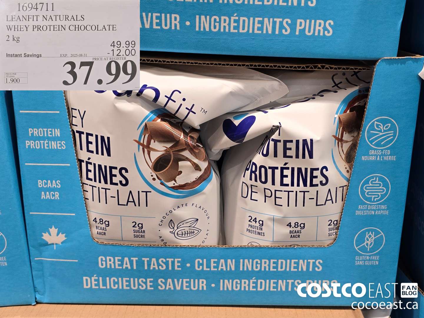 1694711 LEANFIT NATURALS WHEY PROTEIN CHOCOLATE 2KG ($12.00 INSTANT SAVINGS EXPIRES ON 2025-08-31) $37.99