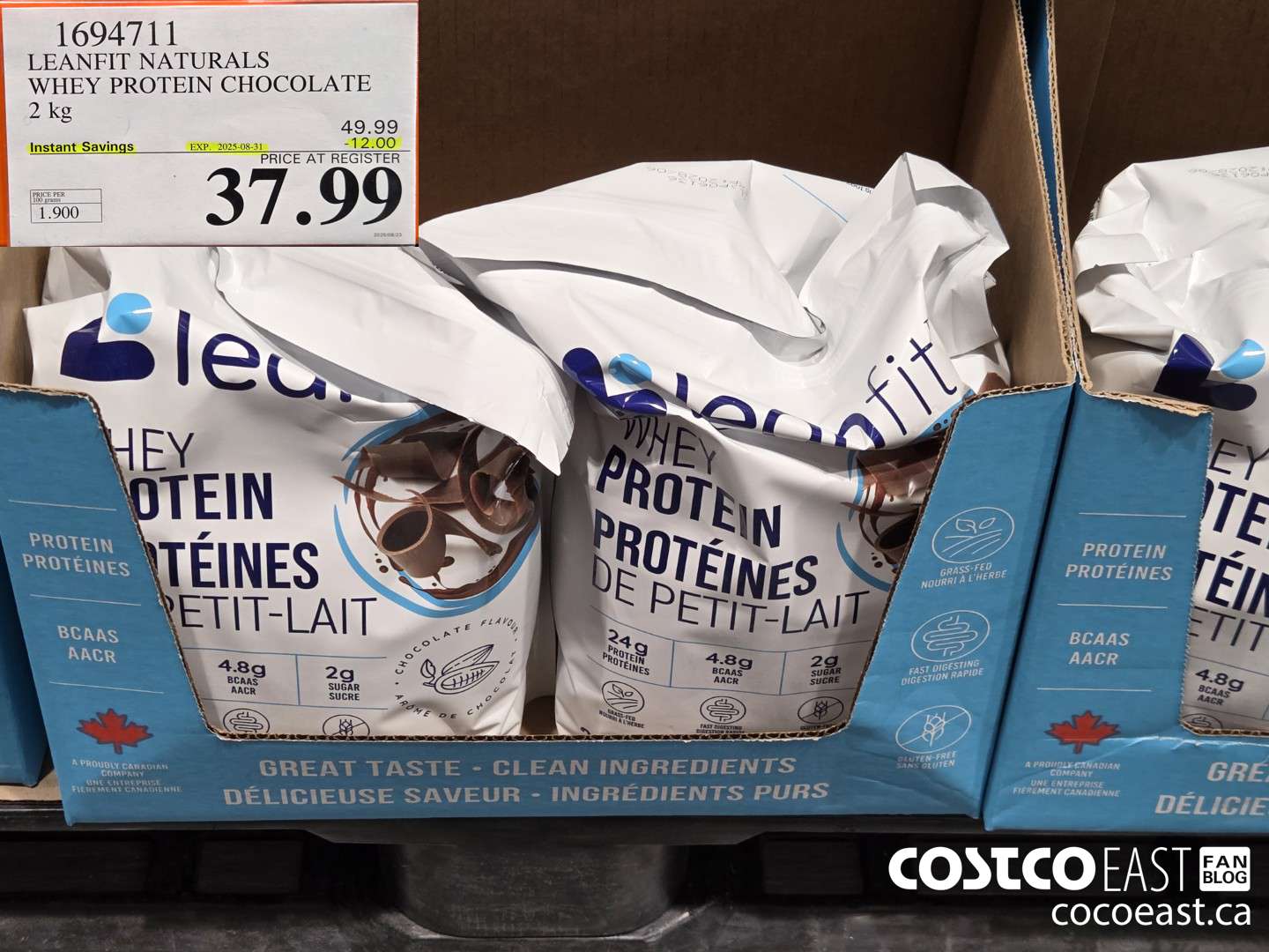 1694711 LEANFIT NATURALS WHEY PROTEIN CHOCOLATE 2KG ($12.00 INSTANT SAVINGS EXPIRES ON 2025-08-31) $37.99