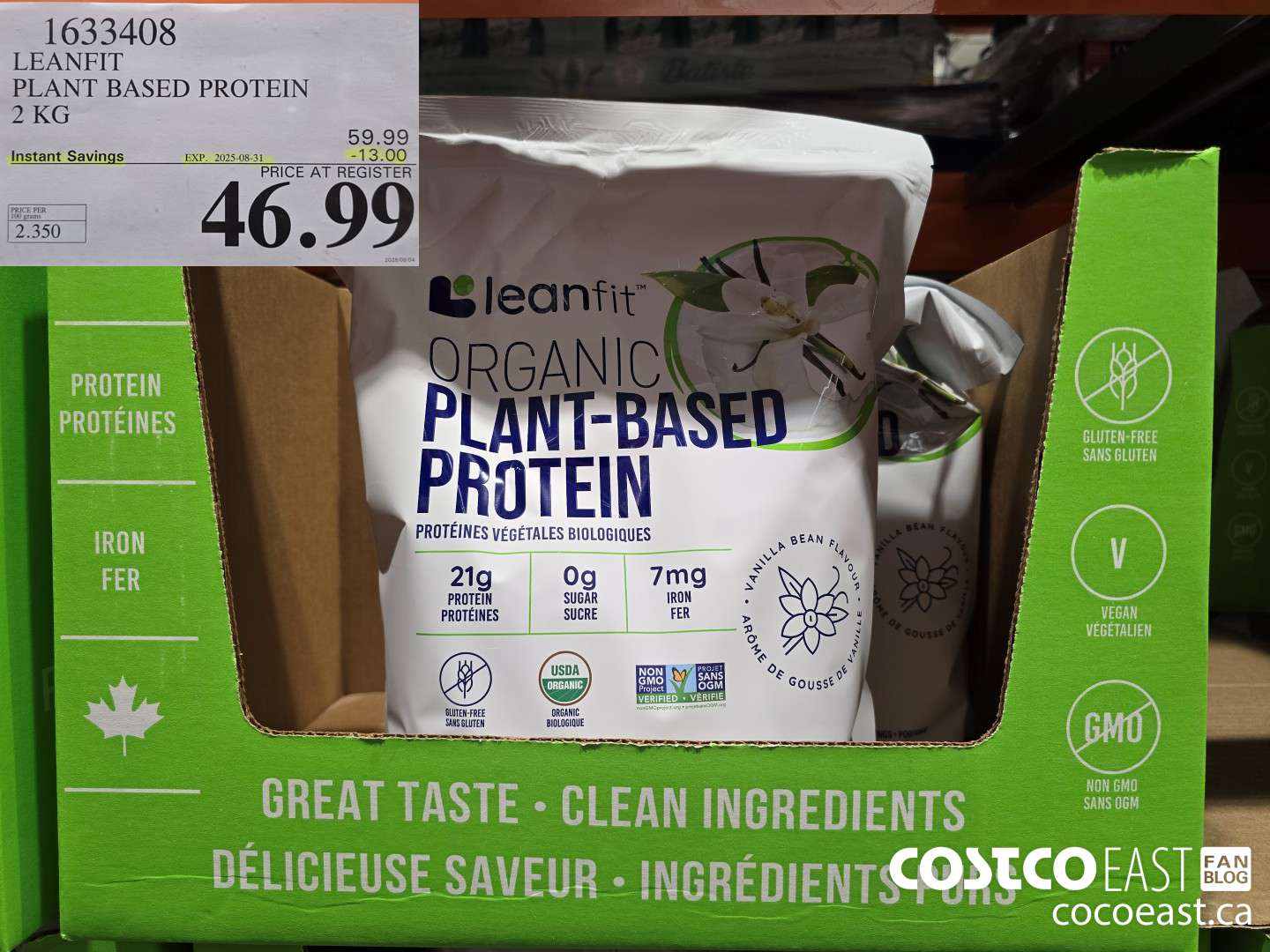 1633408 LEANFIT PLANT BASED PROTEIN 2 KG ($13.00 INSTANT SAVINGS EXPIRES ON 2025-08-31) $46.99