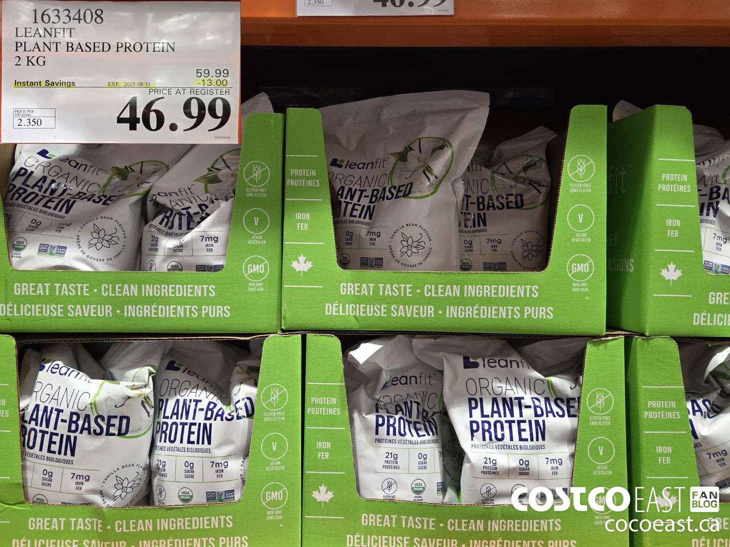 1633408 LEANFIT PLANT BASED PROTEIN 2 KG ($13.00 INSTANT SAVINGS EXPIRES ON 2025-08-31) $46.99