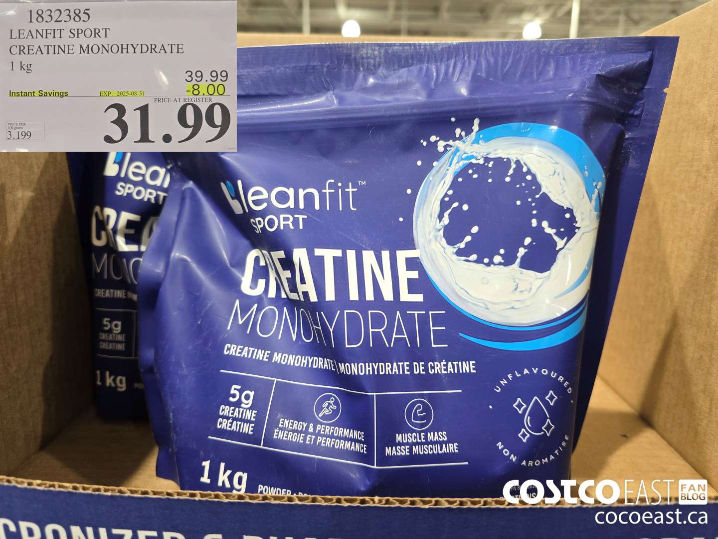 1832385 LEANFIT SPORT CREATINE MONOHYDRATE 1 KG ($8.00 INSTANT SAVINGS EXPIRES ON 2025-08-31) $31.99