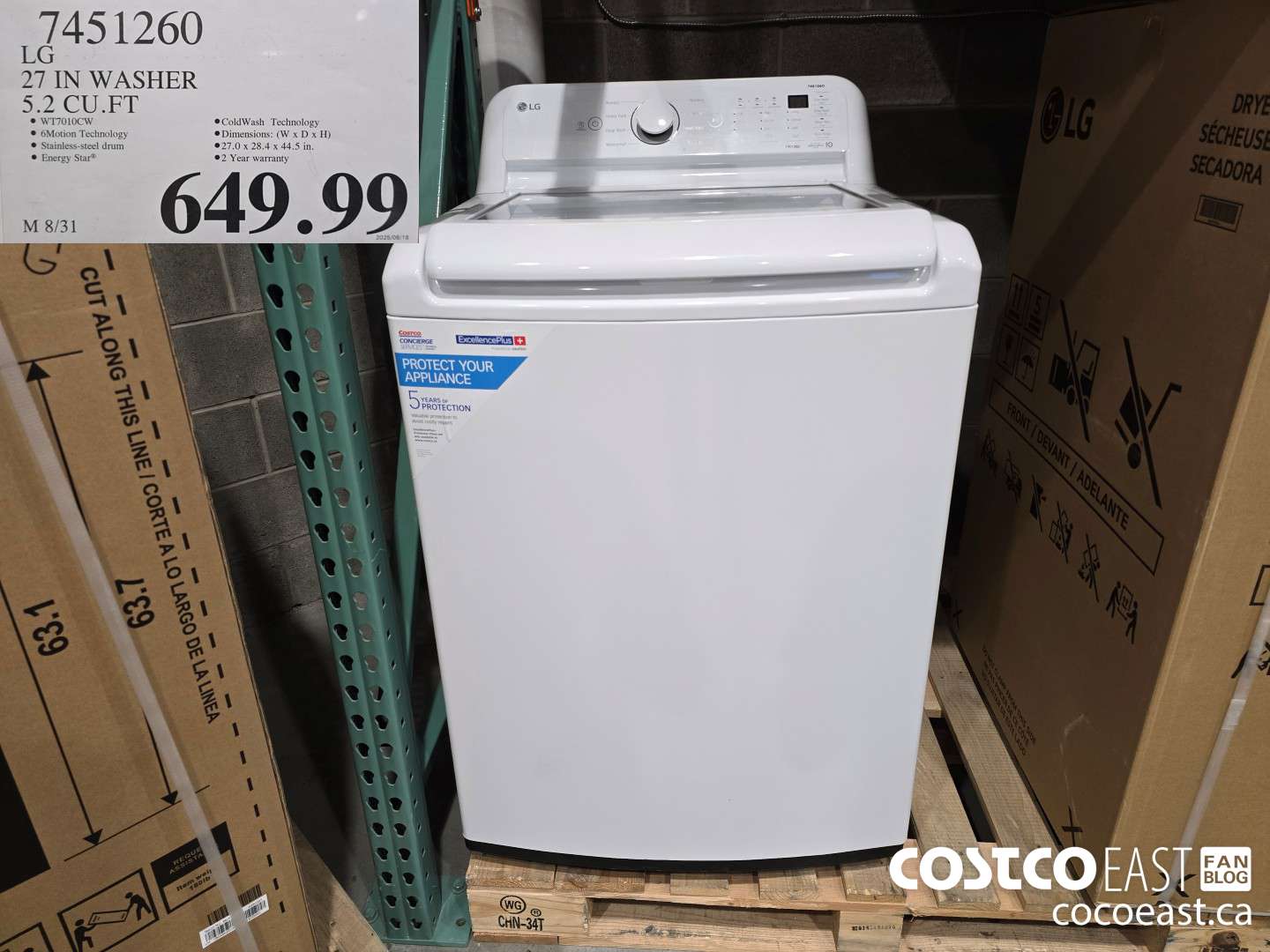 7451260 LG 27IN WASHER 5.2 CUFT $649.99