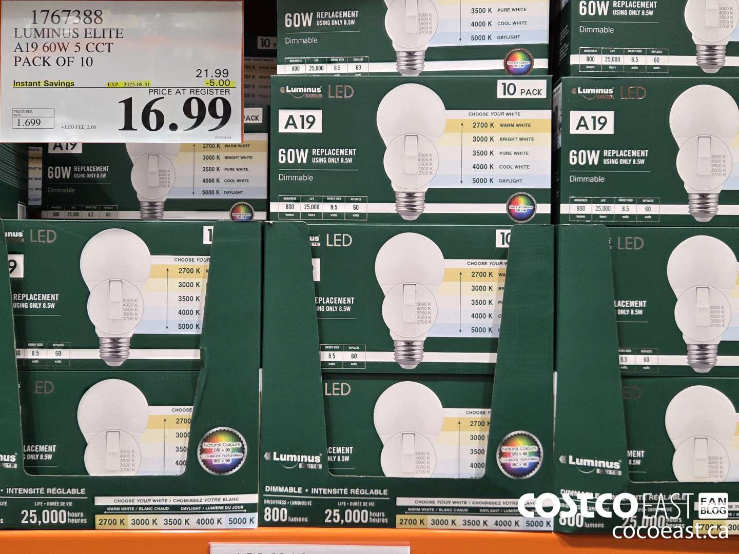 1767388 LUMINUS ELITE A19 60W 5 CCT PACK OF 10 ($5.00 INSTANT SAVINGS EXPIRES ON 2025-08-31) $16.99