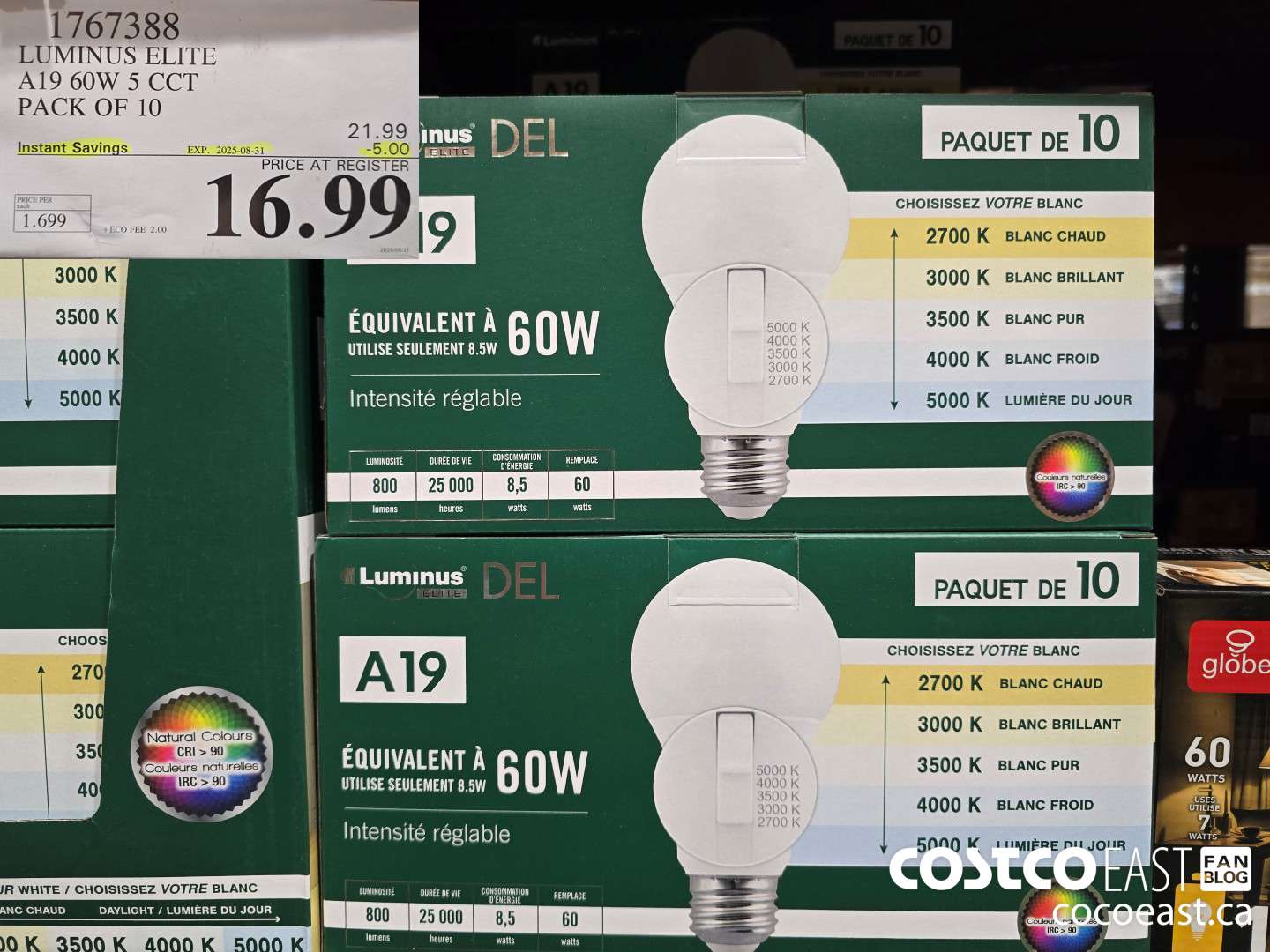 1767388 LUMINUS ELITE A19 60W 5 CCT PACK OF 10 ($5.00 INSTANT SAVINGS EXPIRES ON 2025-08-31) $16.99