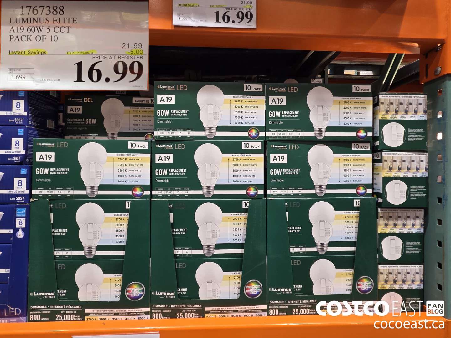 1767388 LUMINUS ELITE A19 60W 5 CCT PACK OF 10 ($5.00 INSTANT SAVINGS EXPIRES ON 2025-08-31) $16.99