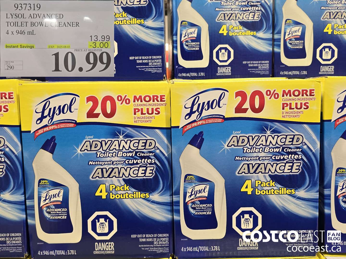 937319 LYSOL ADVANCED TOILET BOWL CLEANER 4 X 946 ML ($3.00 INSTANT SAVINGS EXPIRES ON 2025-08-03) $10.99