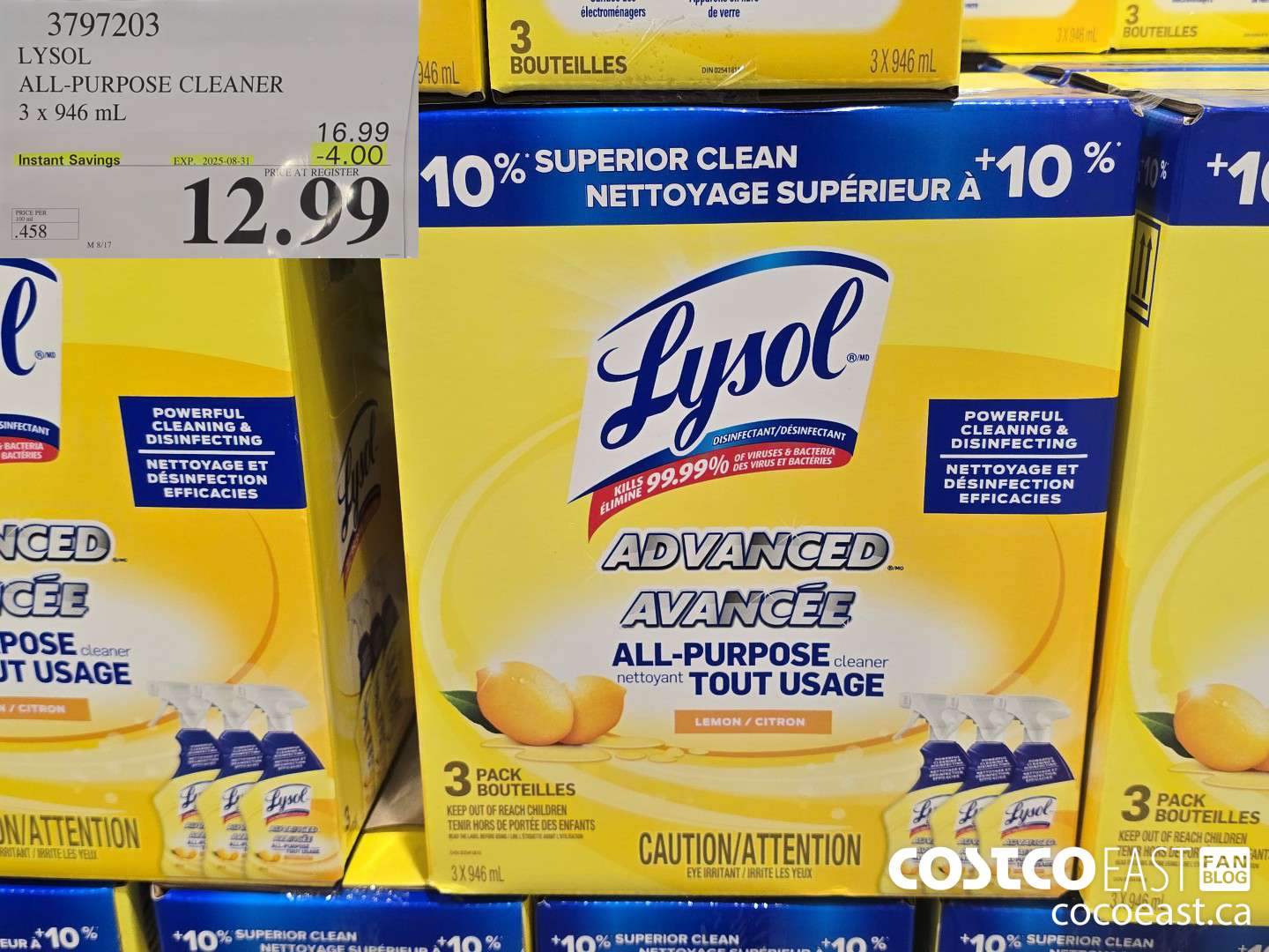 3797203 LYSOL ALL-PURPOSE CLEANER 3 x 946 mL ($4.00 INSTANT SAVINGS EXPIRES ON 2025-08-31) $12.99