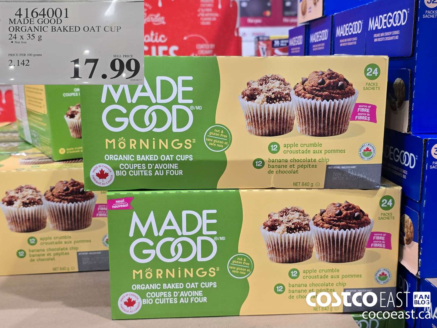 4164001 MADE GOOD OAT CUPS OAT CUPS 24 X 35 G $17.99