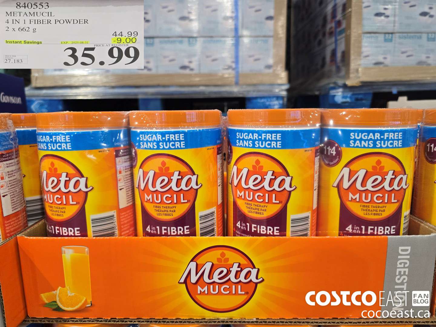 840553 METAMUCIL 4 IN 1 FIBER POWDER 2 X 662 G ($9.00 INSTANT SAVINGS EXPIRES ON 2025-08-31) $35.99