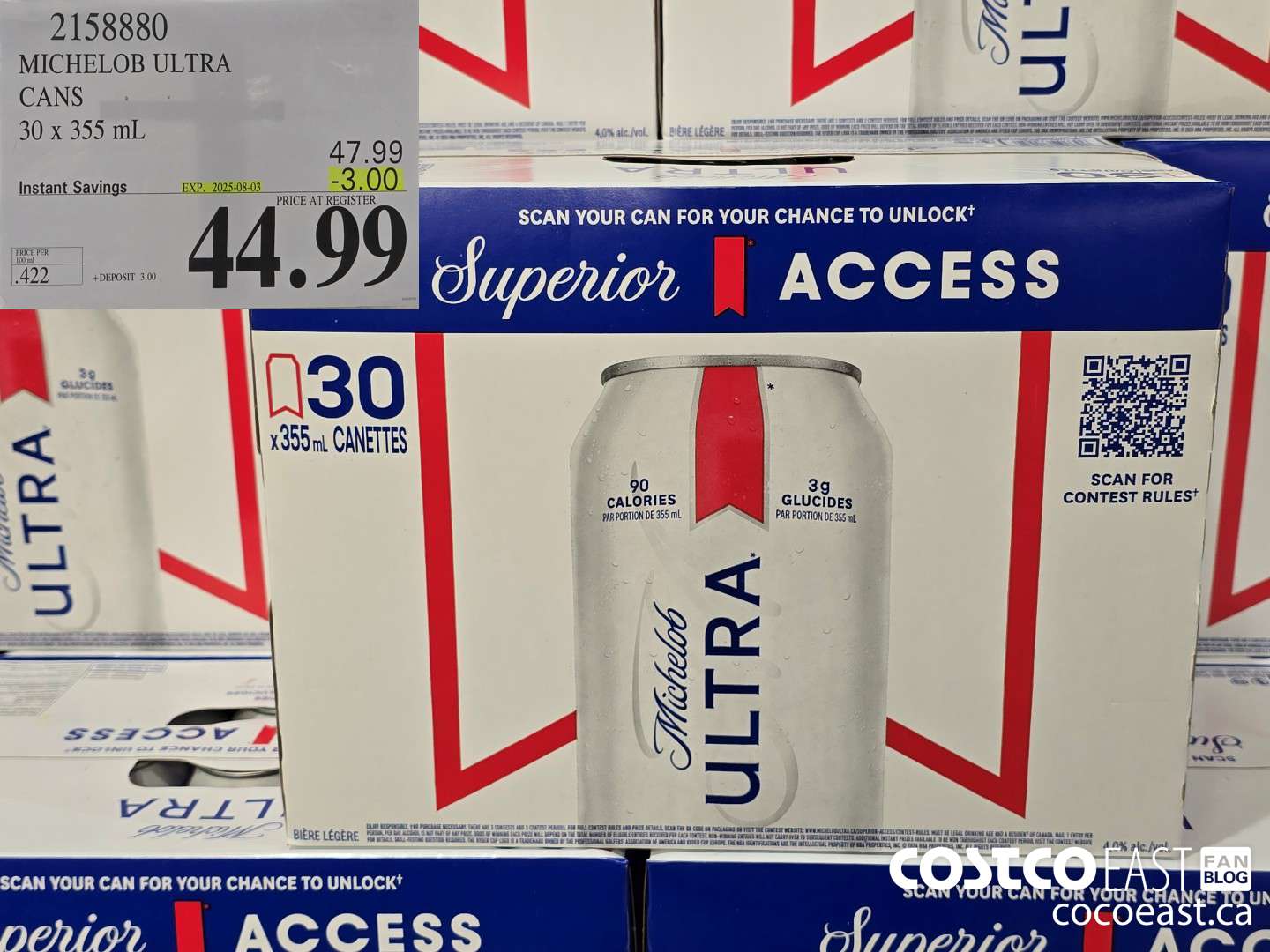 2158880 MICHELOB ULTRA CANS 30 x 355 mL ($3.00 INSTANT SAVINGS EXPIRES ON 2025-08-03) $44.99