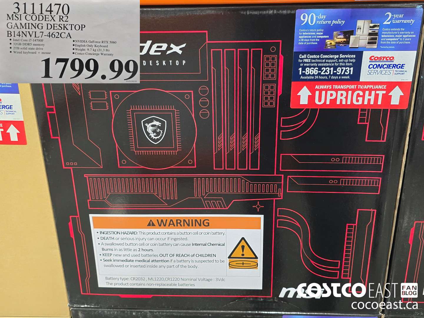 3111470 MSI CODEX R2 GAMING DESKTOP B14NVL7-462CA $1799.99