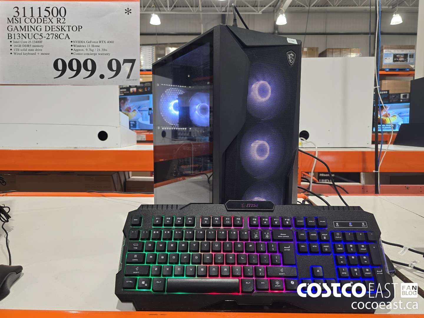 3111500 MSI CODEX R2 GAMING DESKTOP BI3NUC5-278CA $999.97