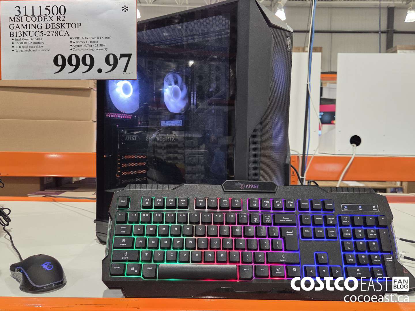 3111500 MSI CODEX R2 GAMING DESKTOP BI3NUC5-278CA $999.97