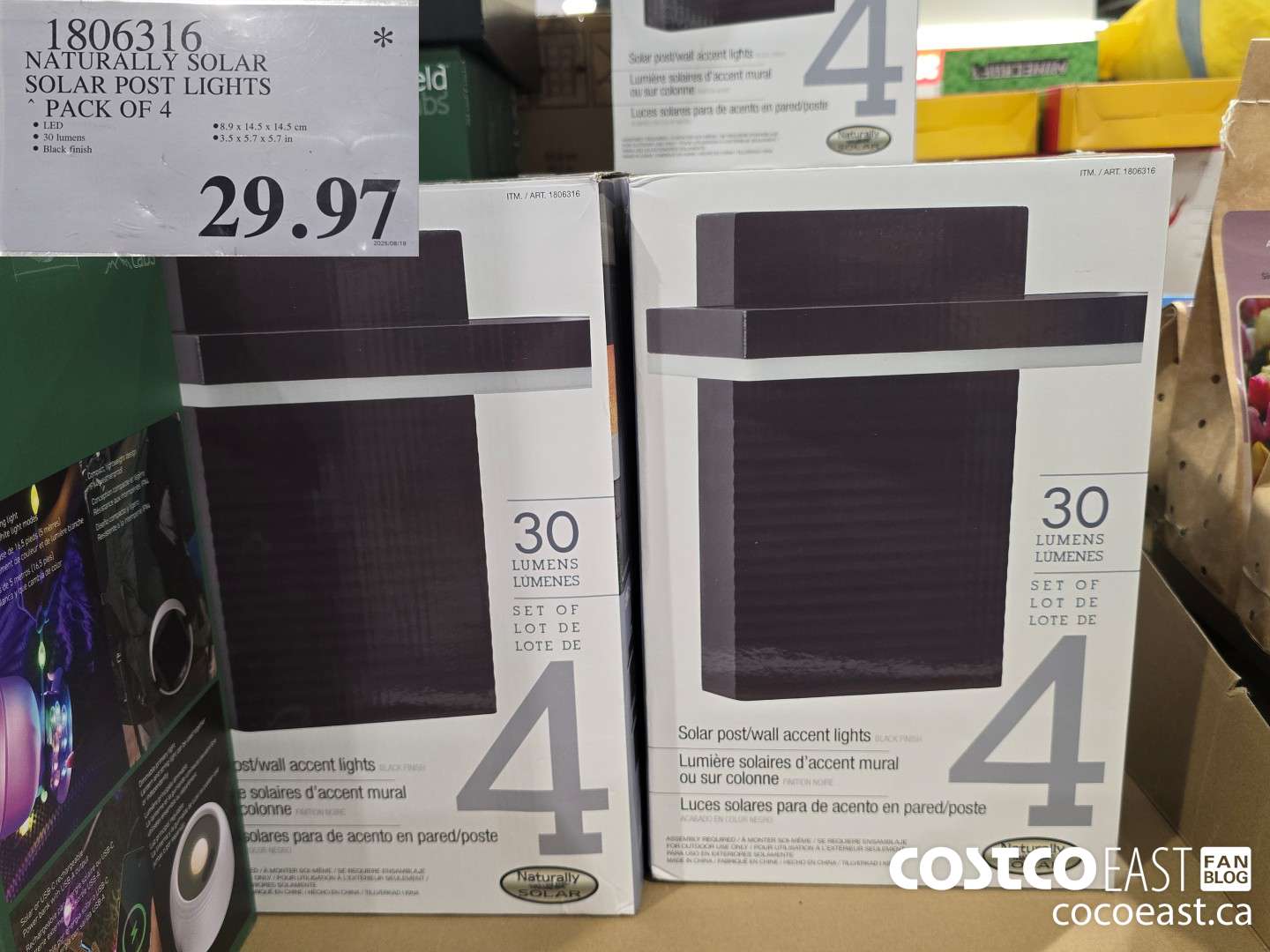 1806316 NATURALLY SOLAR SOLAR POST LIGHTS ~ PACK OF 4 $29.97