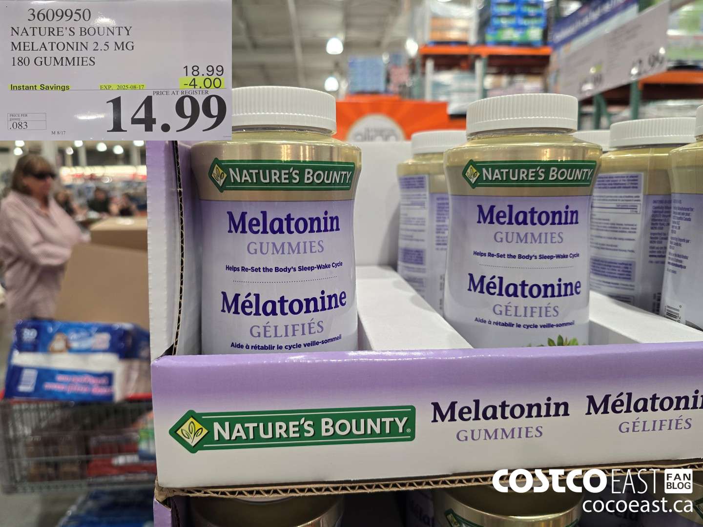 3609950 NATURE'S BOUNTY MELATONIN 2.5 MG 180 GUMMIES ($4.00 INSTANT SAVINGS EXPIRES ON 2025-08-17) $14.99