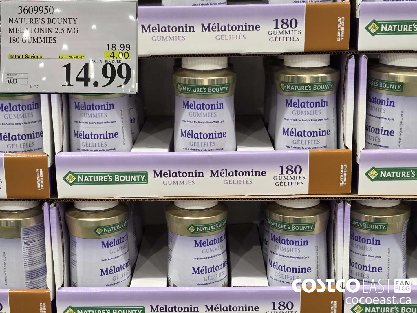 3609950 NATURE'S BOUNTY MELATONIN 2.5 MG 180 GUMMIES ($4.00 INSTANT SAVINGS EXPIRES ON 2025-08-17) $14.99