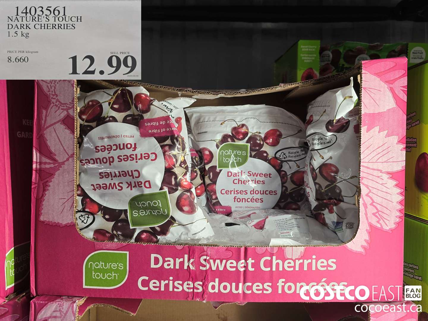 1403561 NATURE'S TOUCH ORGANIC CHERRIES 1.5 KG $12.99