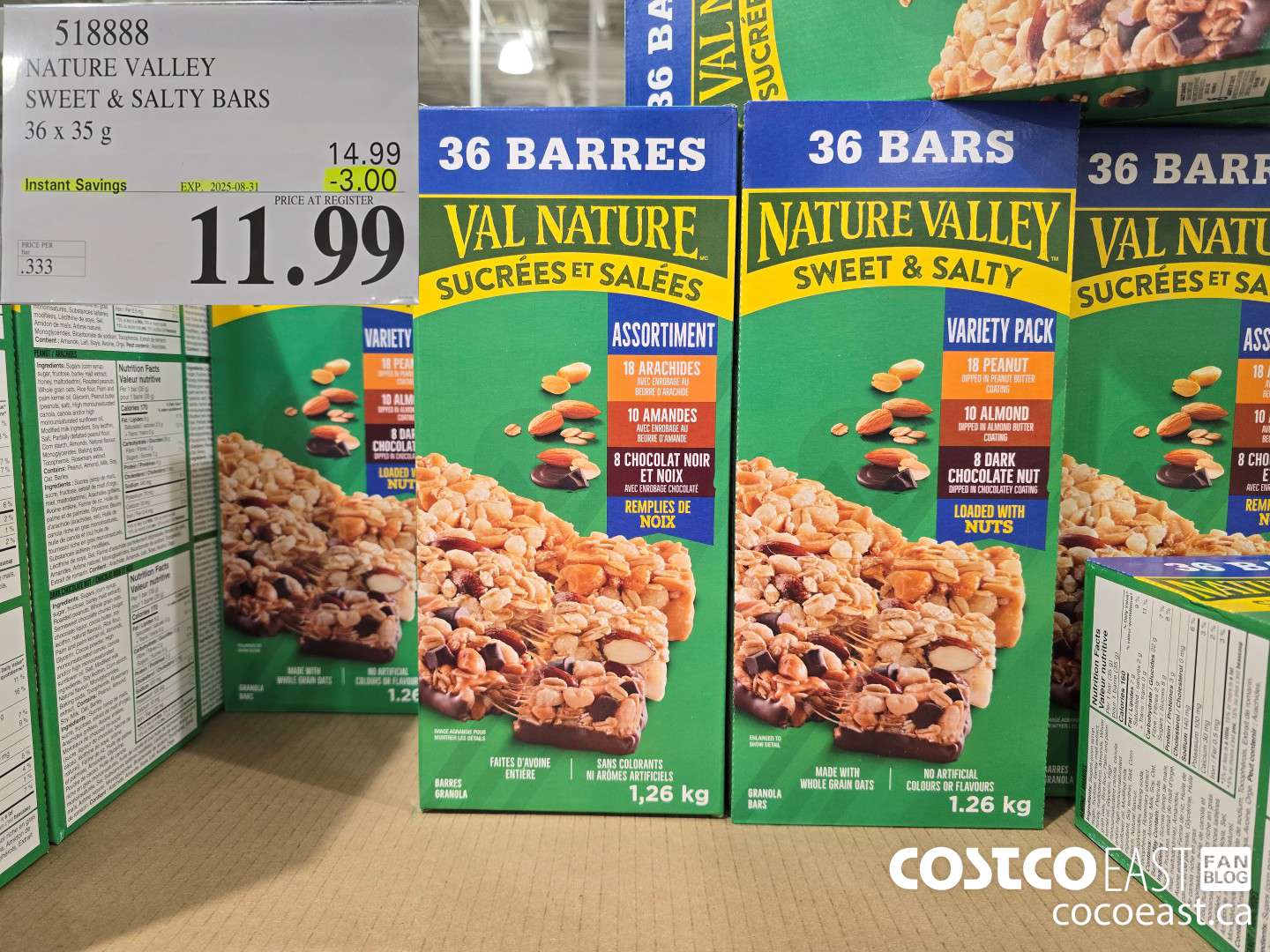 518888 NATURE VALLEY SWEET & SALTY BARS 36 X 35 G ($3.00 INSTANT SAVINGS EXPIRES ON 2025-08-31) $11.99