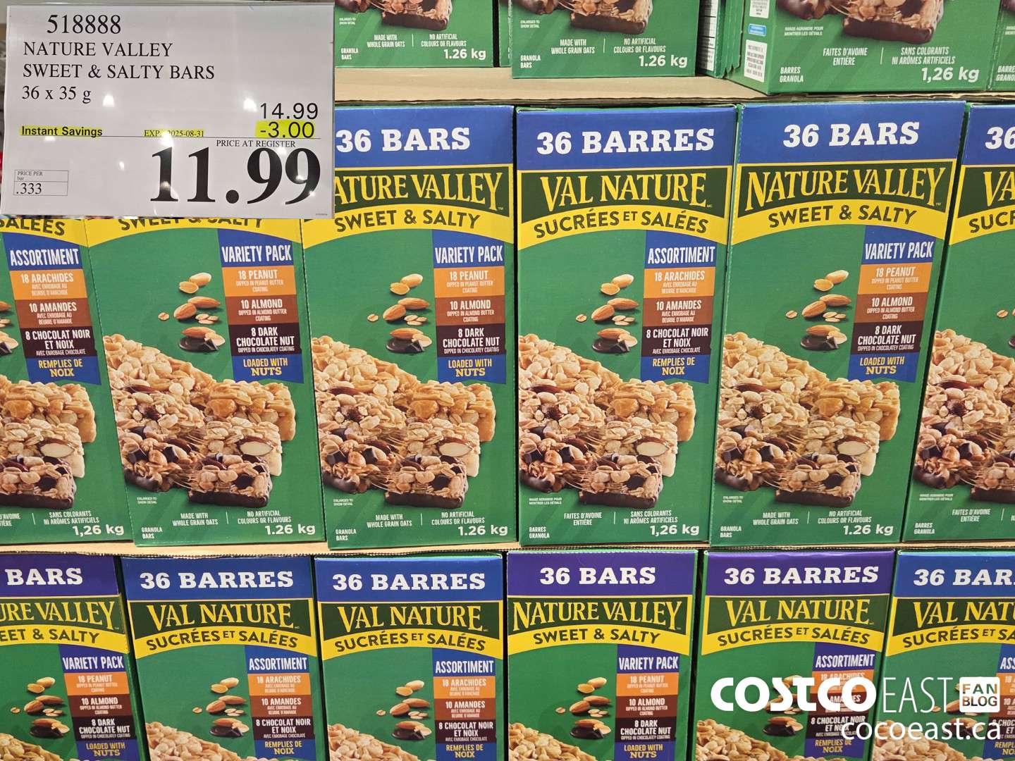 518888 NATURE VALLEY SWEET & SALTY BARS 36 X 35 G ($3.00 INSTANT SAVINGS EXPIRES ON 2025-08-31) $11.99