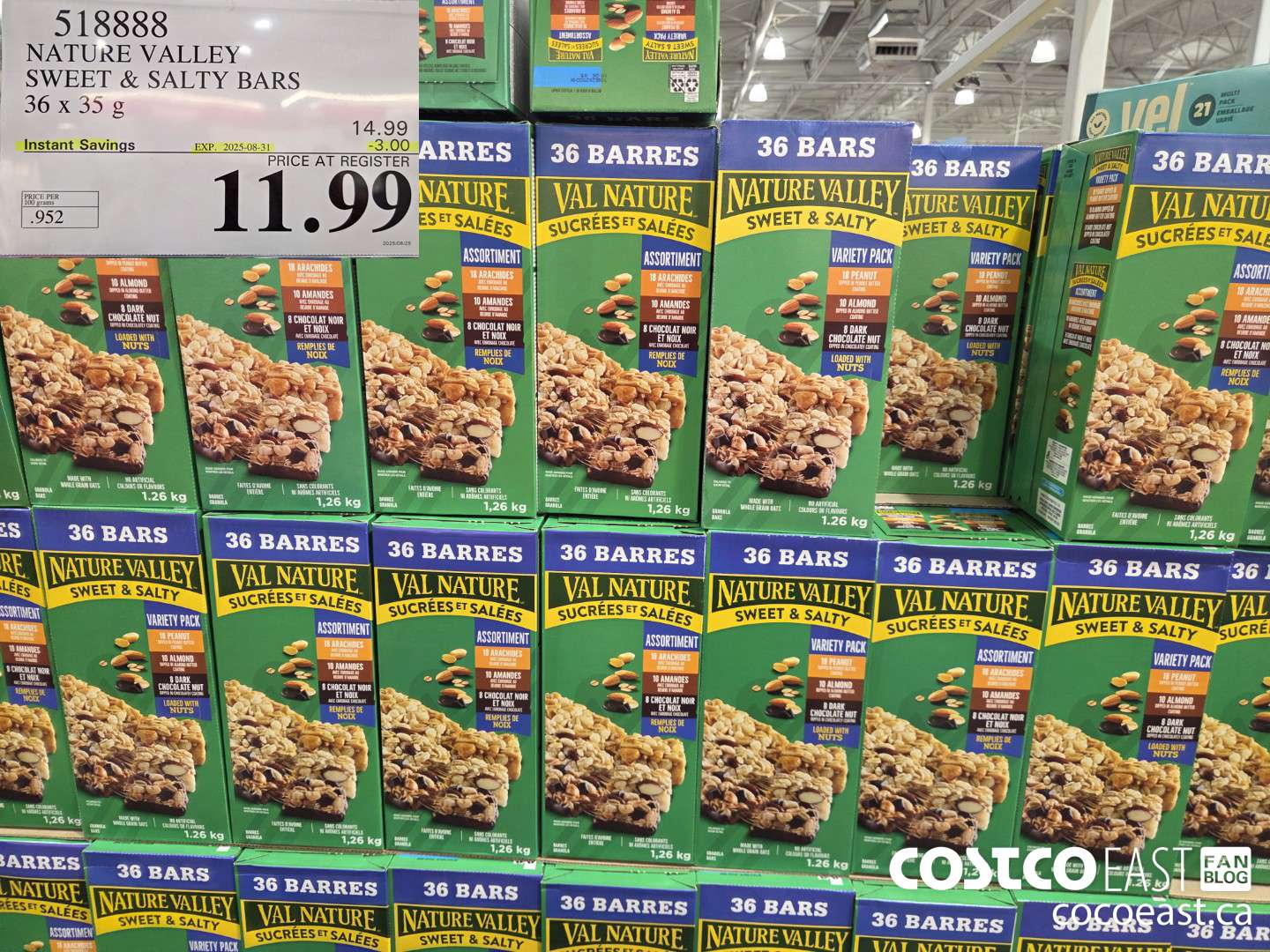 518888 NATURE VALLEY SWEET & SALTY BARS 36 X 35 G ($3.00 INSTANT SAVINGS EXPIRES ON 2025-08-31) $11.99