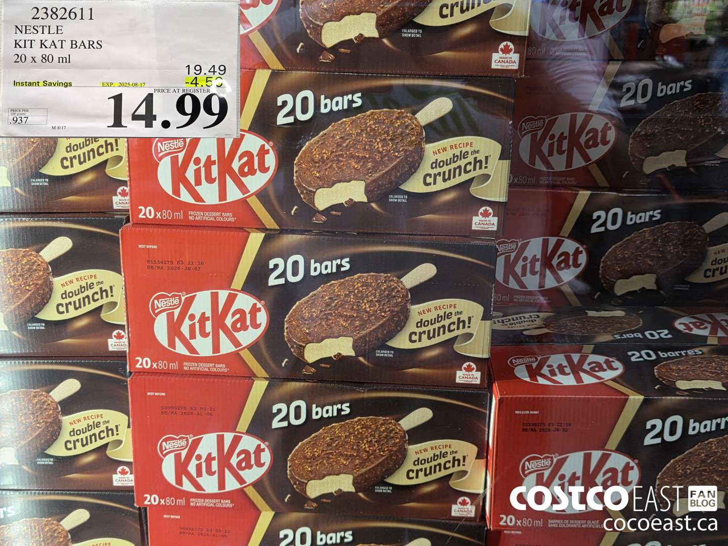 2382611 NESTLE KIT KAT BARS 20 x 80 ml ($4.50 INSTANT SAVINGS EXPIRES ON 2025-08-17) $14.99