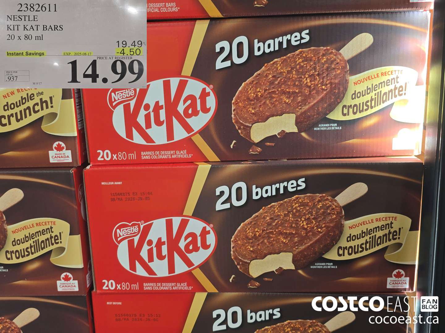 2382611 NESTLE KIT KAT BARS 20 x 80 ml ($4.50 INSTANT SAVINGS EXPIRES ON 2025-08-17) $14.99