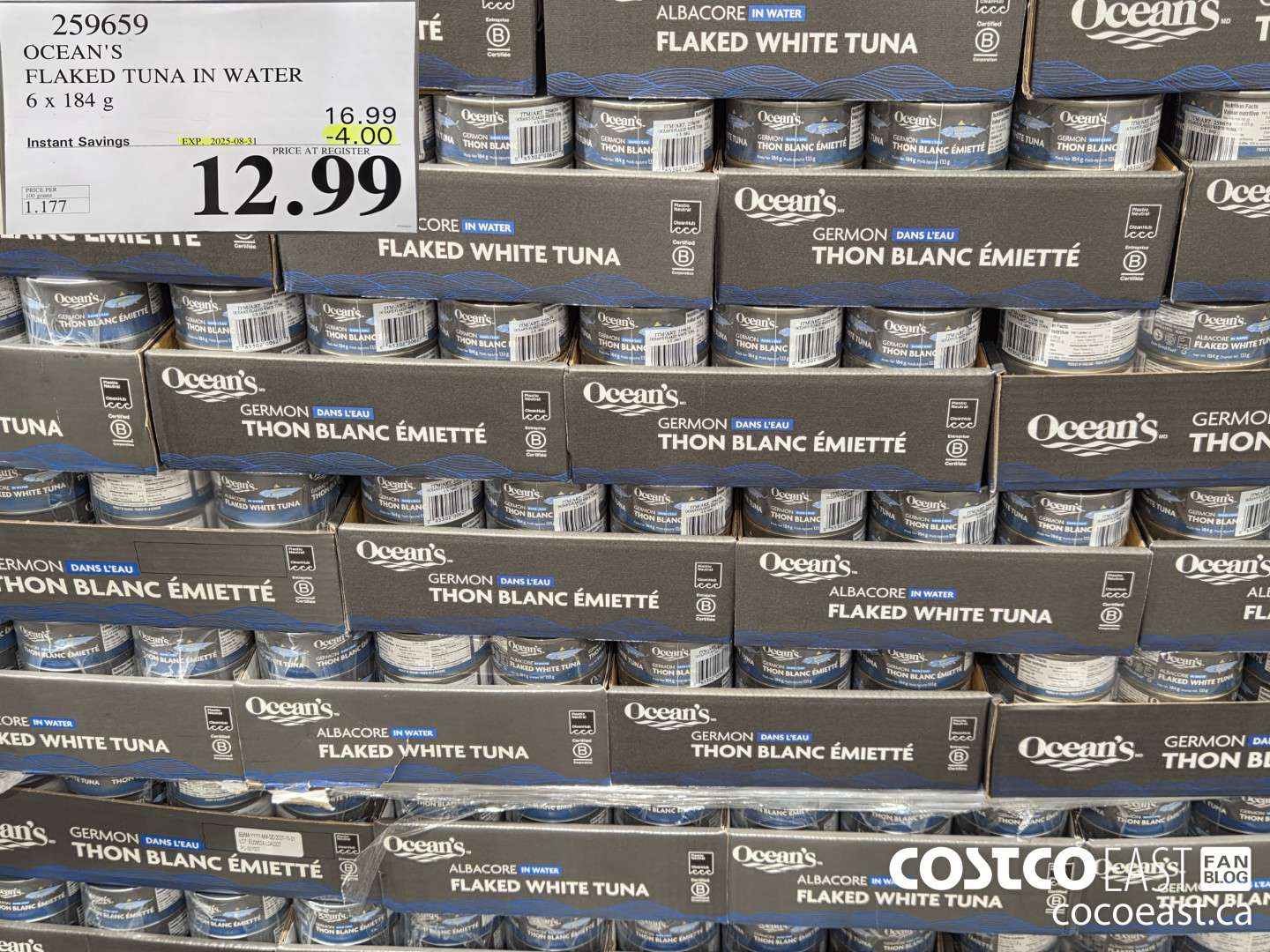 259659 OCEAN'S FLAKED TUNA IN WATER 6 x 184 G ($4.00 INSTANT SAVINGS EXPIRES ON 2025-08-31) $12.99