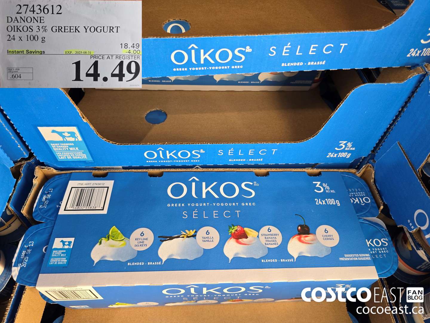 2743612 OIKOS 3% GREEK YOGURT 24 x 100g ($4.00 INSTANT SAVINGS EXPIRES ON 2025-08-31) $14.49