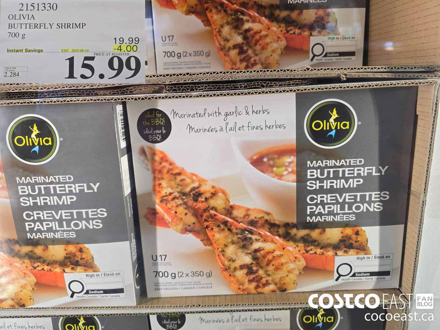 2151330 OLIVIA BUTTERFLY SHRIMP 700 G ($4.00 INSTANT SAVINGS EXPIRES ON 2025-08-10) $15.99