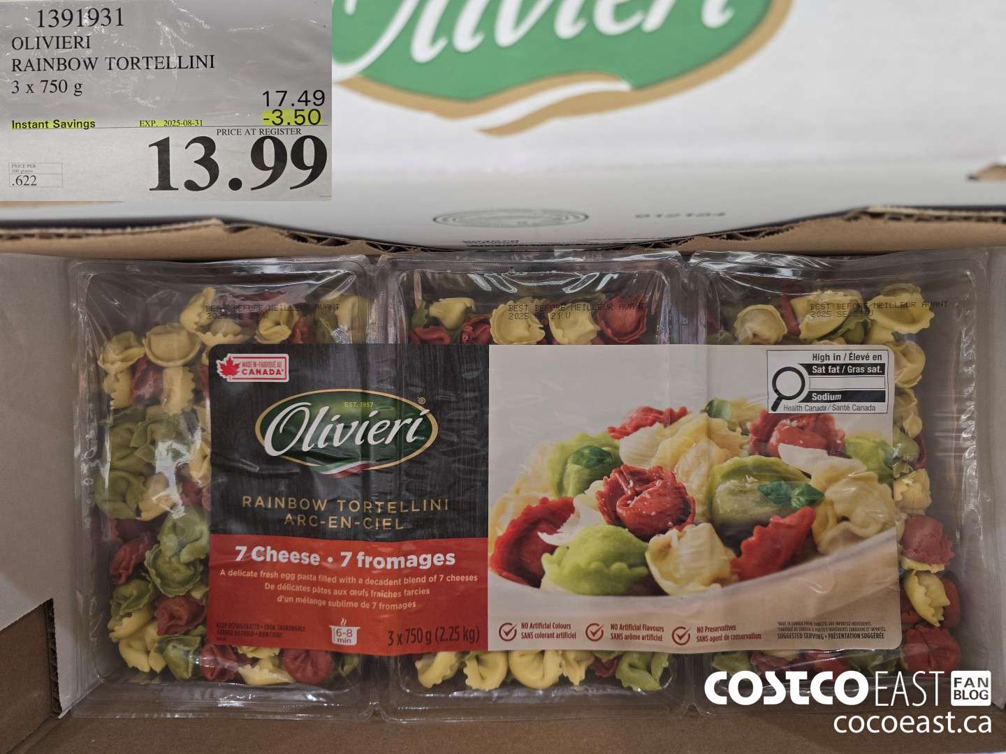 1391931 OLIVIERI RAINBOW TORTELLINI 3 x 750G ($3.50 INSTANT SAVINGS EXPIRES ON 2025-08-31) $13.99