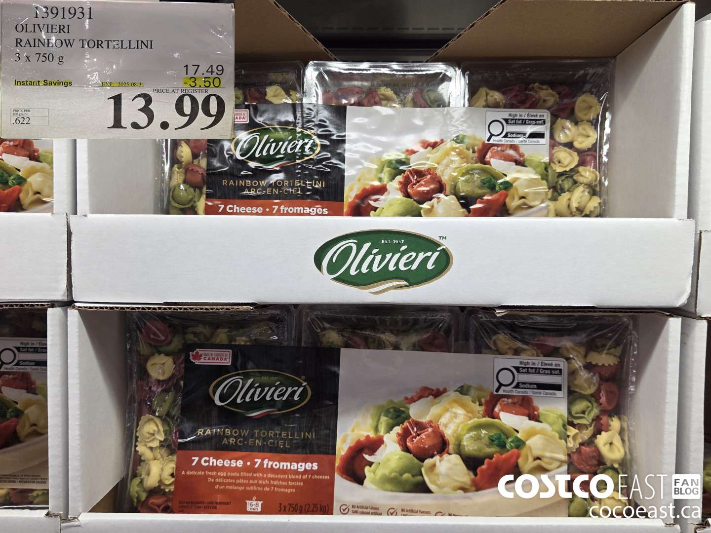 1391931 OLIVIERI RAINBOW TORTELLINI 3 x 750G ($3.50 INSTANT SAVINGS EXPIRES ON 2025-08-31) $13.99