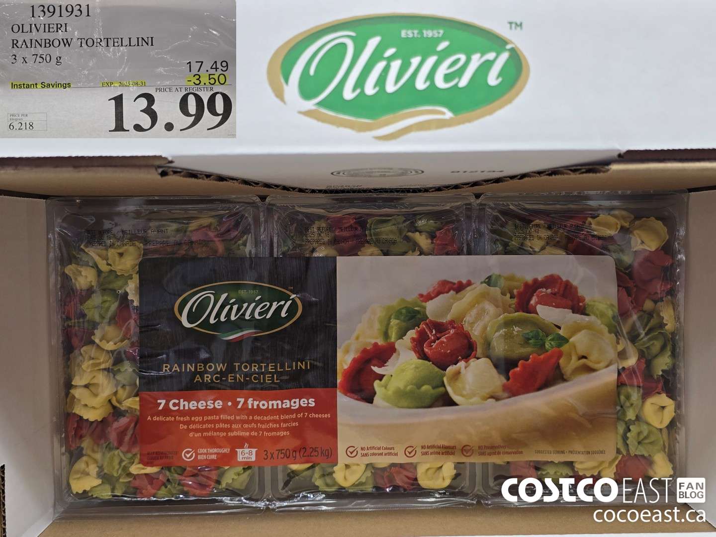 1391931 OLIVIERI RAINBOW TORTELLINI 3 x 750G ($3.50 INSTANT SAVINGS EXPIRES ON 2025-08-31) $13.99