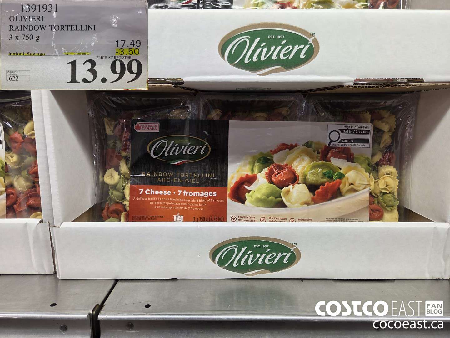 1391931 OLIVIERI RAINBOW TORTELLINI 3 x 750G ($3.50 INSTANT SAVINGS EXPIRES ON 2025-08-31) $13.99