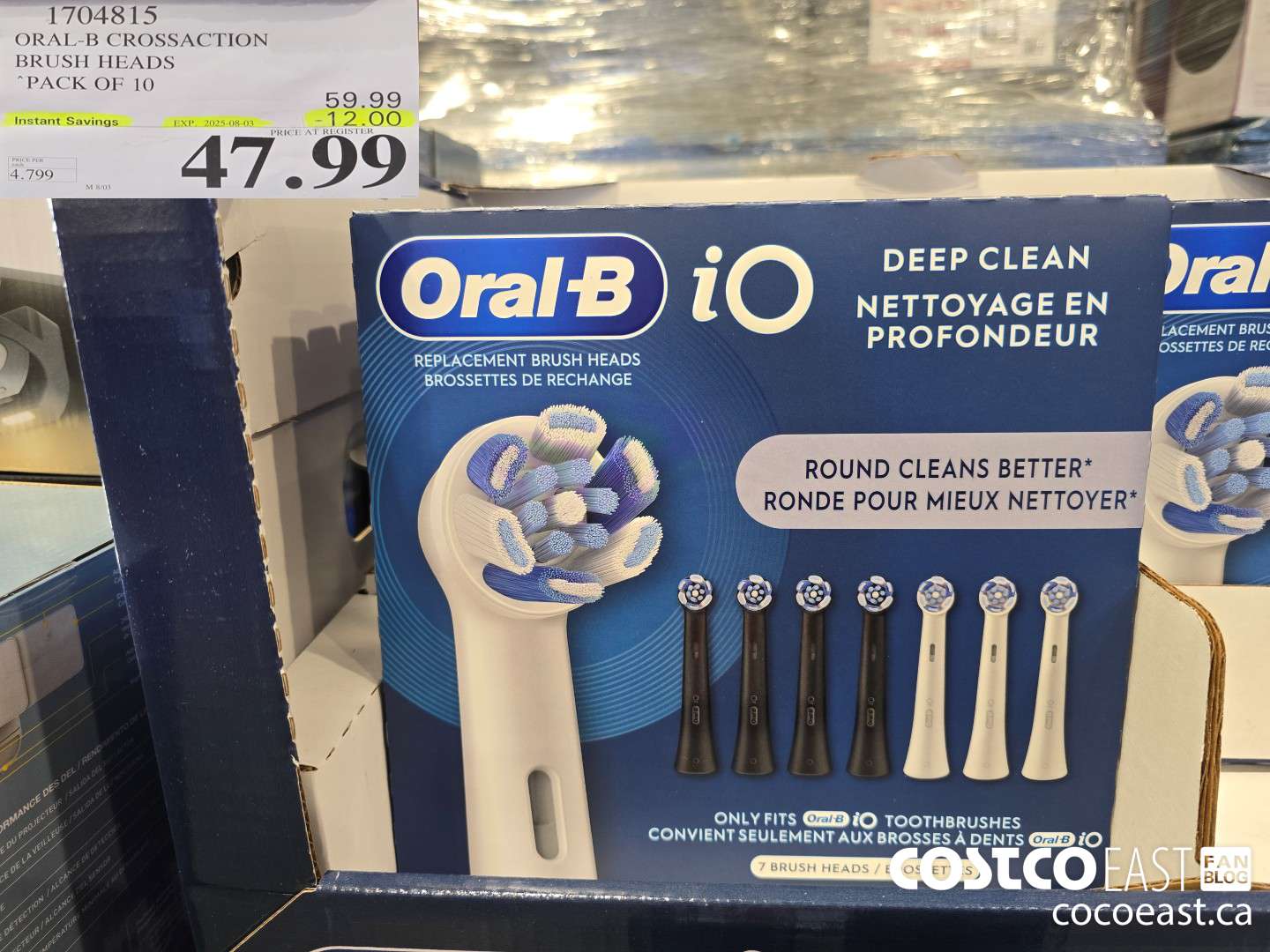 1704815 ORAL-B CROSSACTION BRUSH HEADS PACK OF 10 ($12.00 INSTANT SAVINGS EXPIRES ON 2025-08-03) $47.99