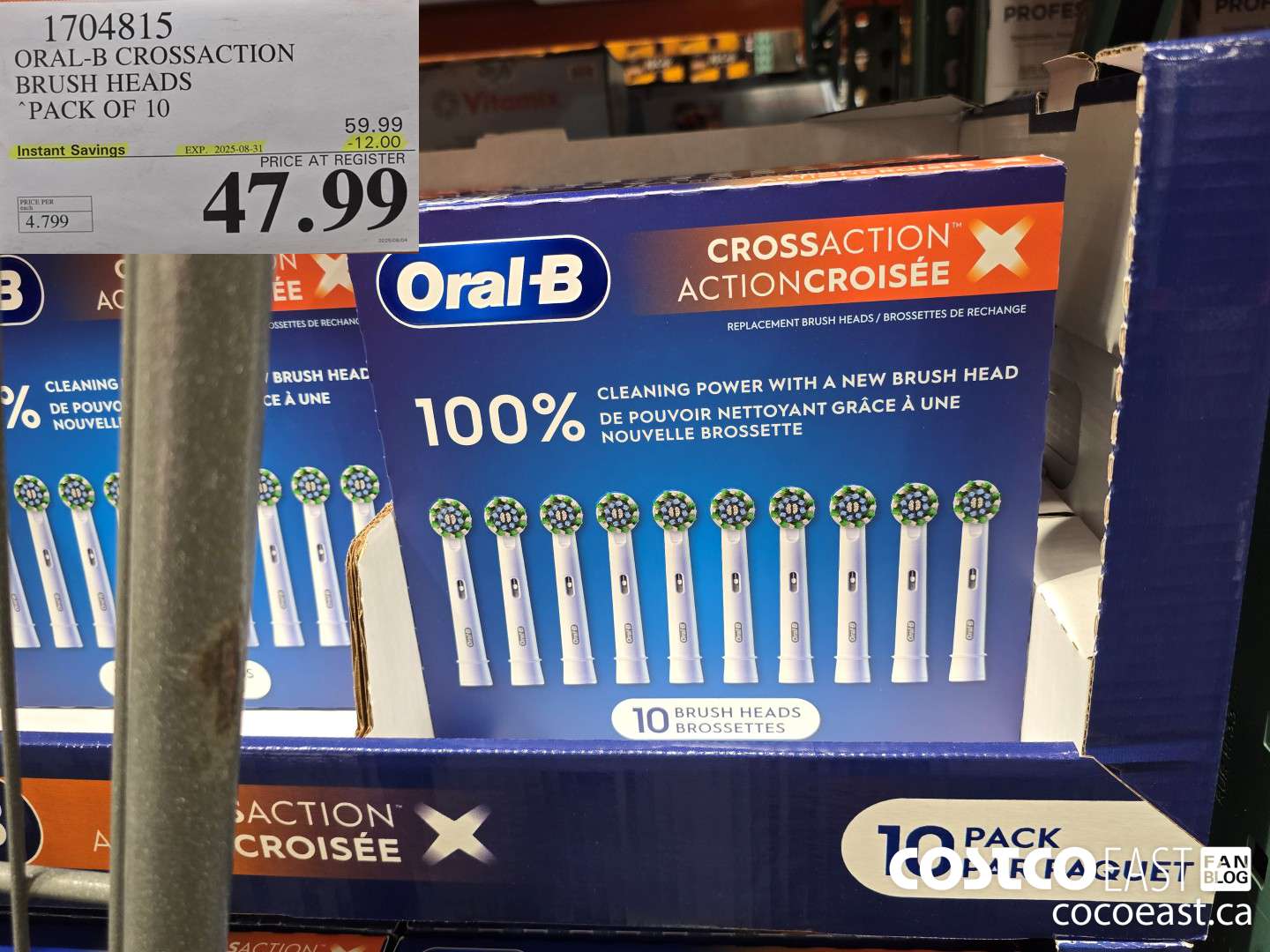 1704815 ORAL-B CROSSACTION BRUSH HEADS PACK OF 10 ($12.00 INSTANT SAVINGS EXPIRES ON 2025-08-31) $47.99