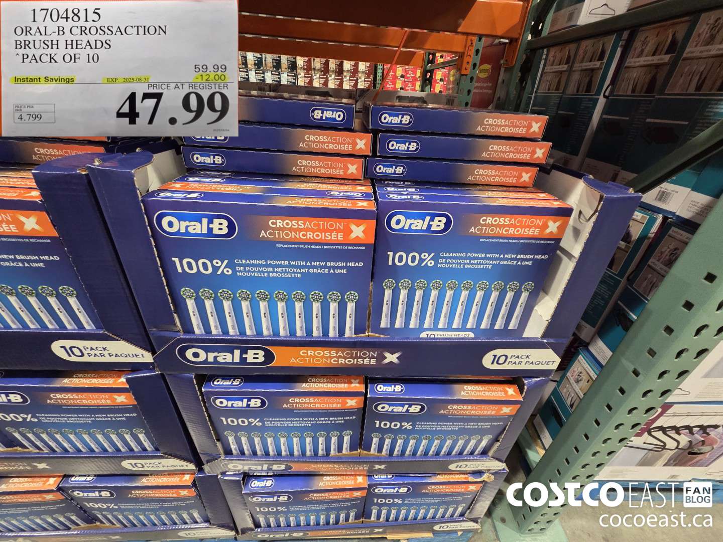 1704815 ORAL-B CROSSACTION BRUSH HEADS PACK OF 10 ($12.00 INSTANT SAVINGS EXPIRES ON 2025-08-31) $47.99
