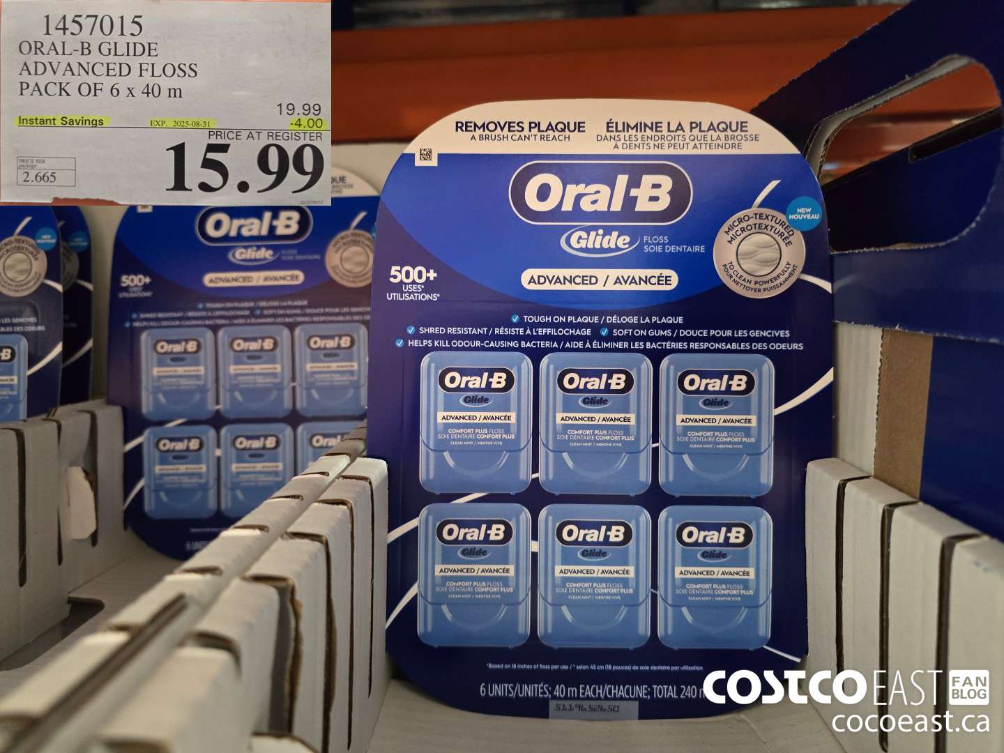 1457015 ORAL-B GLIDE ADVANCED FLOSS 6 PACKS X 40 M ($4.00 INSTANT SAVINGS EXPIRES ON 2025-08-31) $15.99