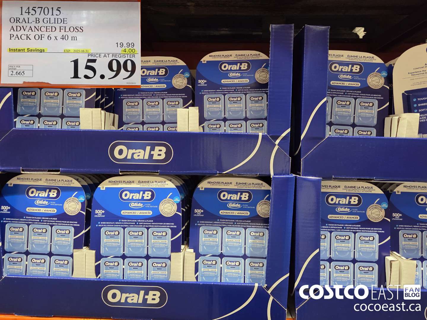 1457015 ORAL-B GLIDE ADVANCED FLOSS 6 PACKS X 40 M ($4.00 INSTANT SAVINGS EXPIRES ON 2025-08-31) $15.99