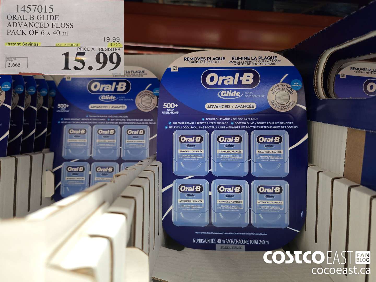 1457015 ORAL-B GLIDE ADVANCED FLOSS 6 PACKS X 40 M ($4.00 INSTANT SAVINGS EXPIRES ON 2025-08-31) $15.99